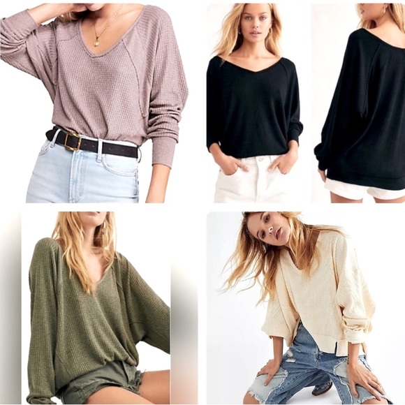 NEW Free People Santa Clara waffle weave dolman sleeve oversized v-neck shirt. - Picture 2 of 5